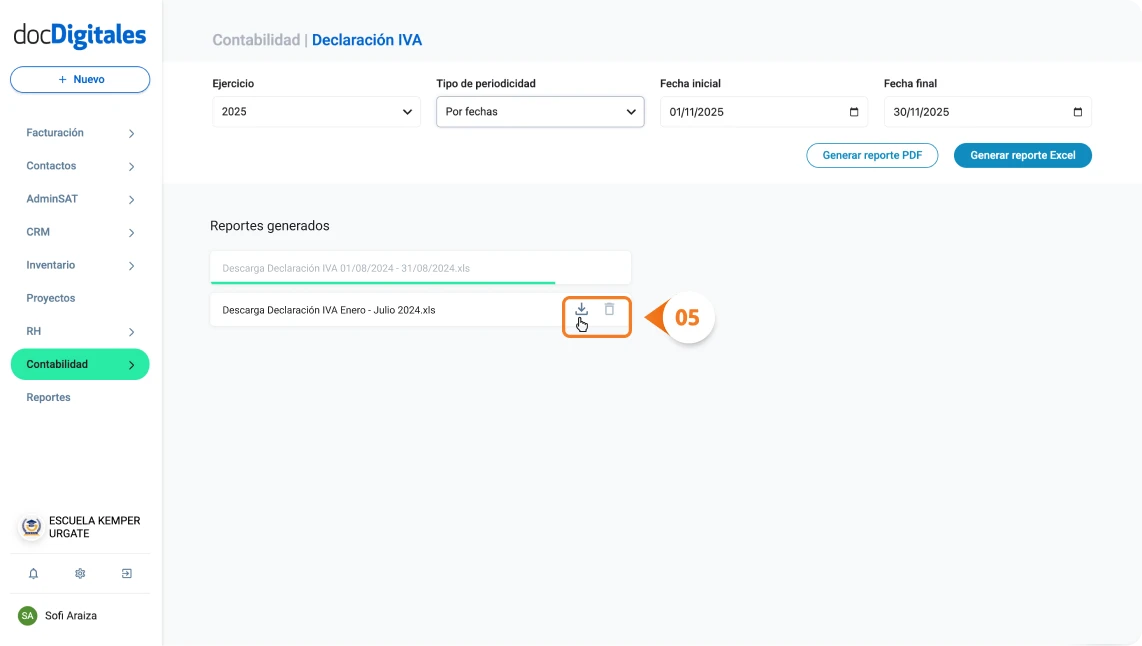 Generación declaración del IVA en un sistema contable para contadores