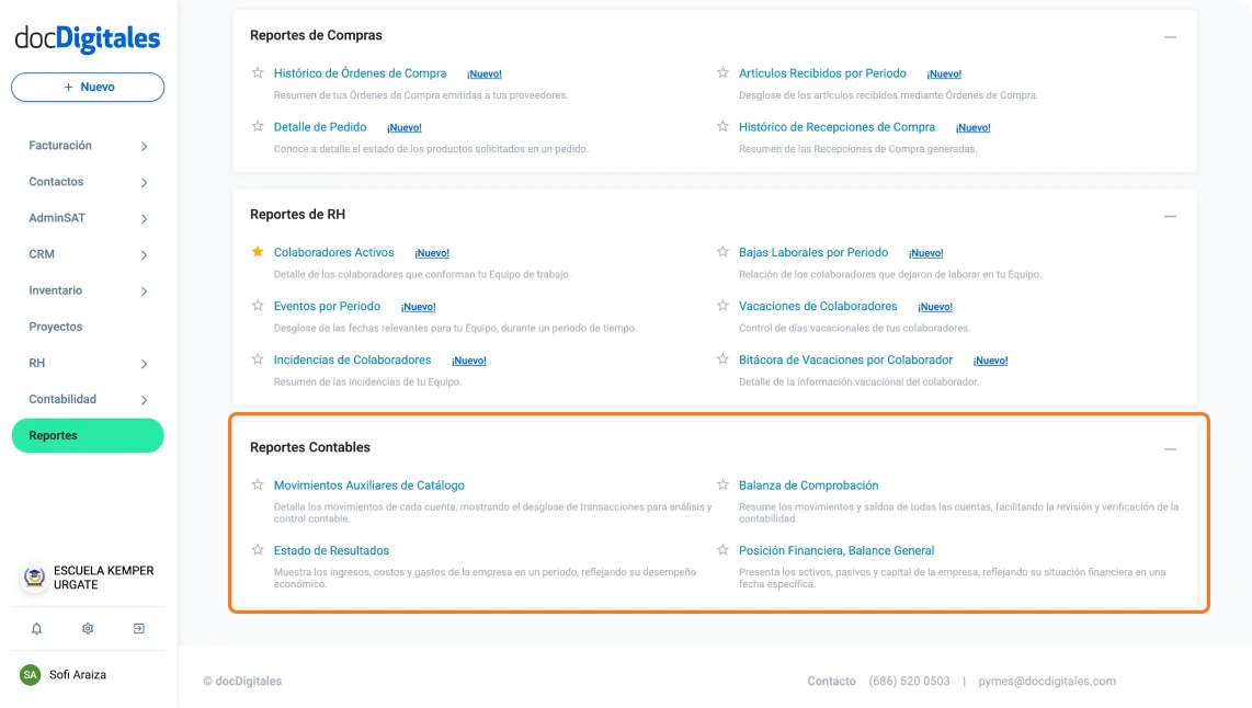 Lista de Reportes Contables basicos