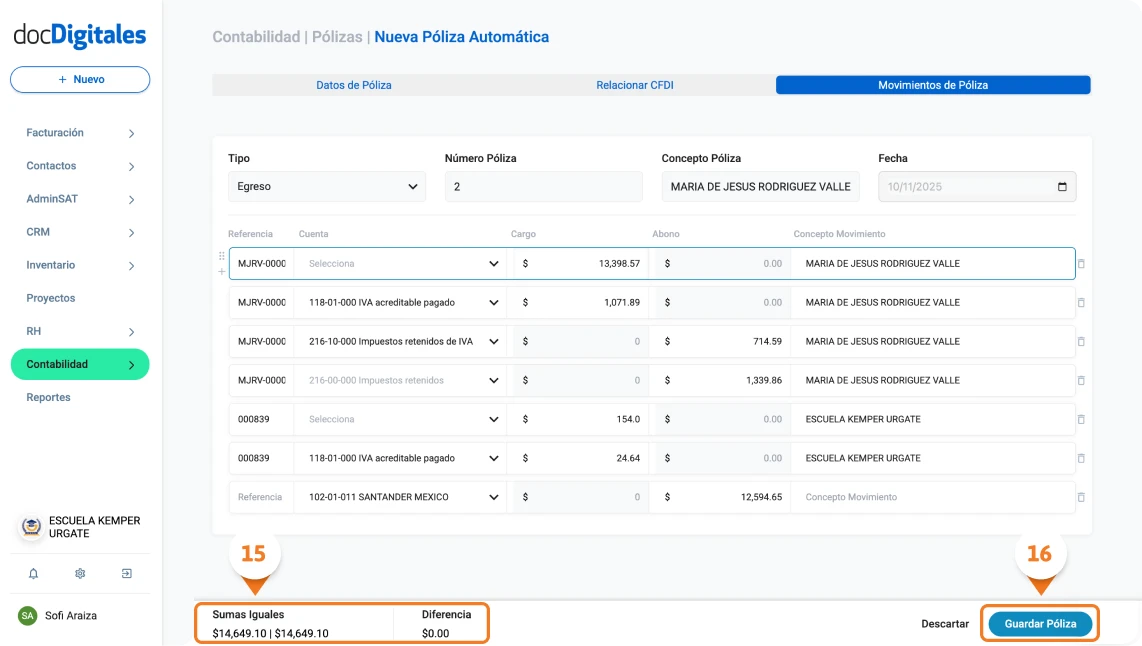 Generar póliza contable automática en sistema para contadores