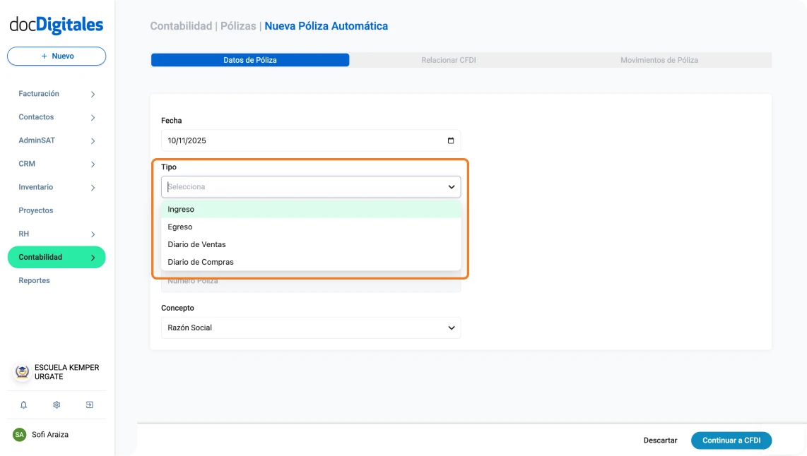 Configurar una póliza automática contable en un sistema para contadores