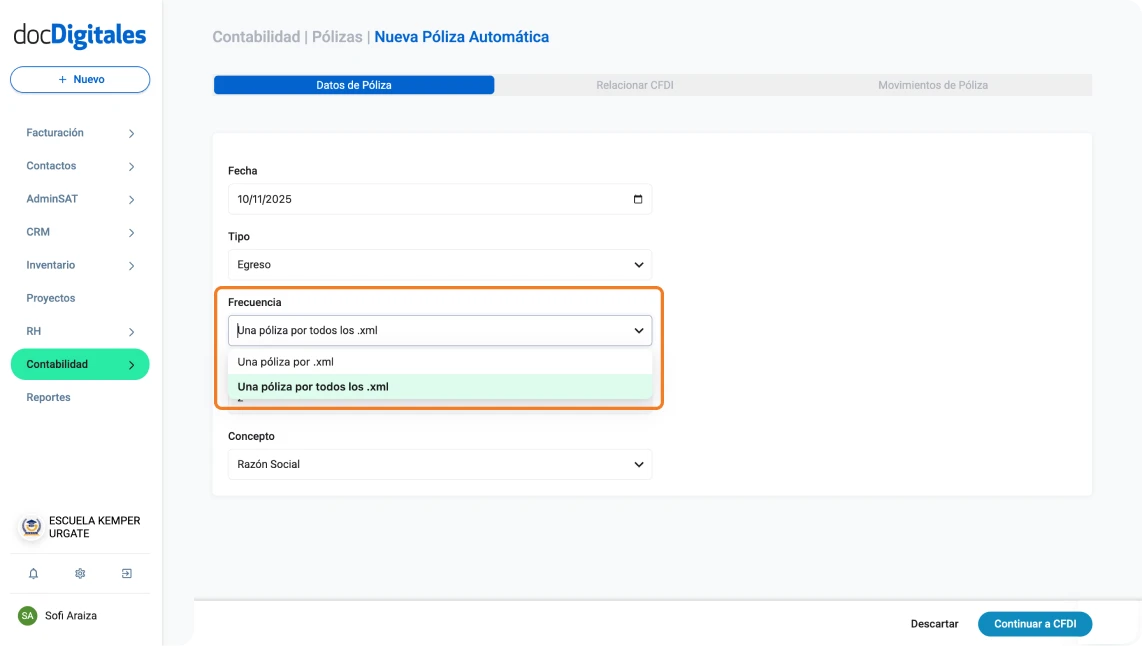 Configurar una póliza automática contable en un sistema para contadores