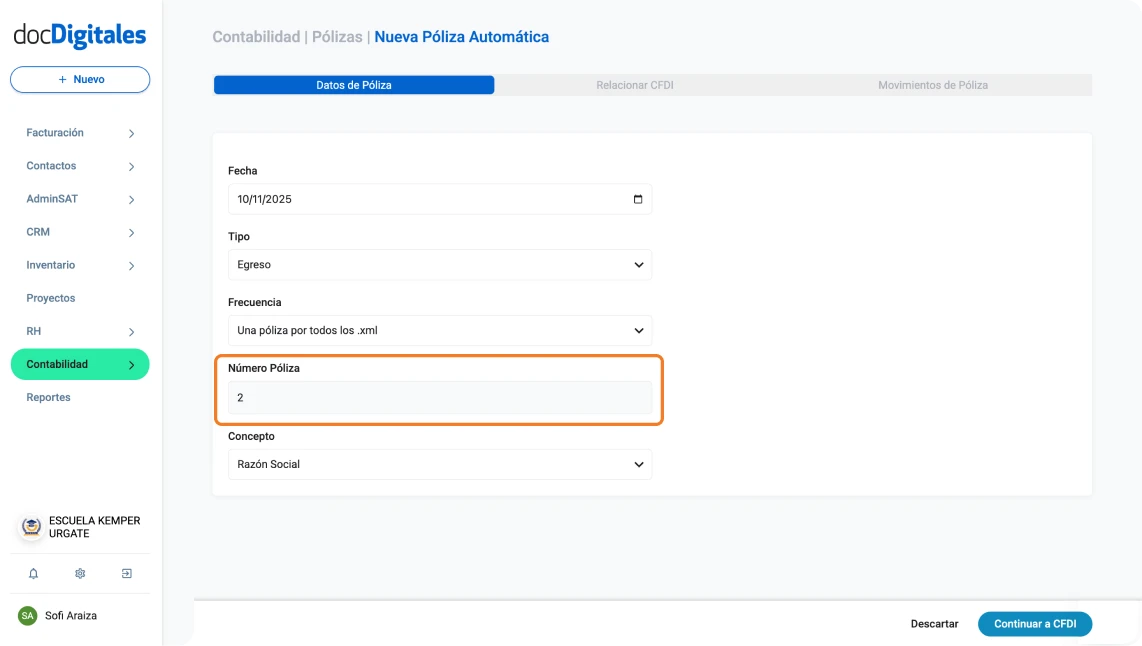 Configurar una póliza automática contable en un sistema para contadores
