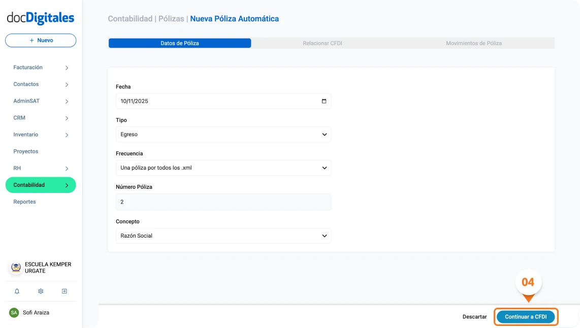 Configurar una póliza automática contable en un sistema para contadores