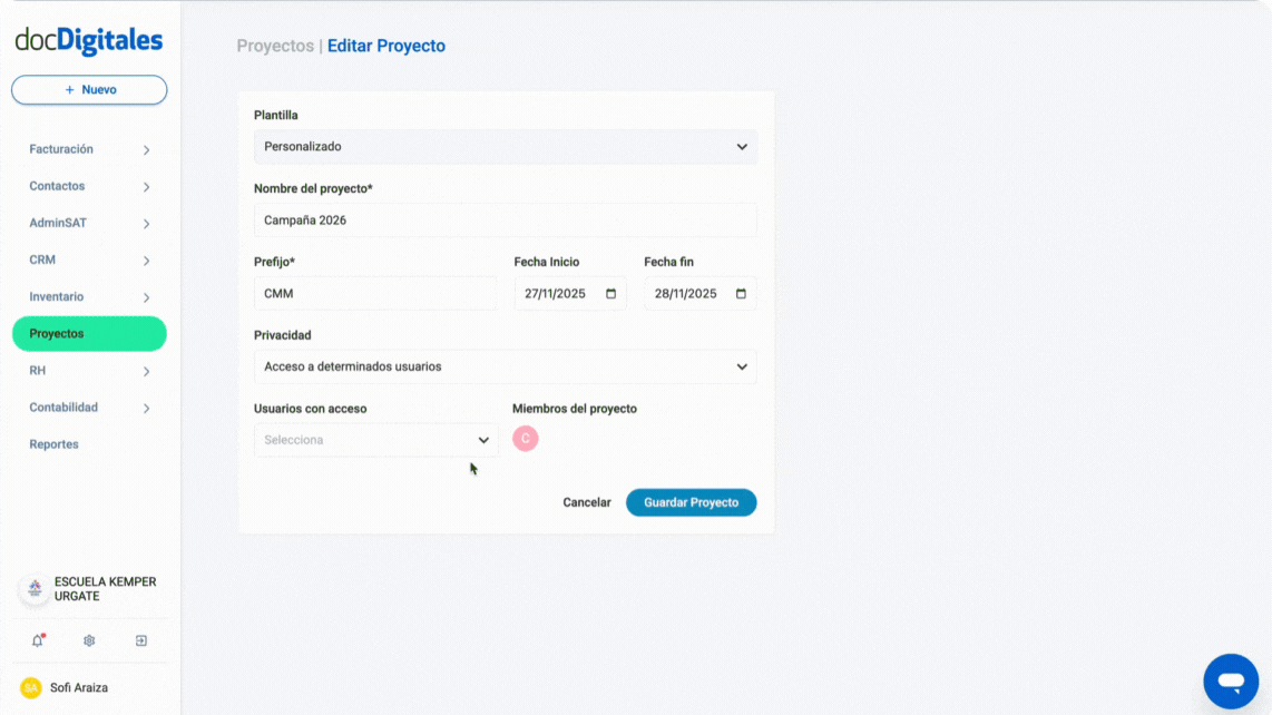 Agrega nuevos usarios para tener acceso a un proyecto dentro de un CRM