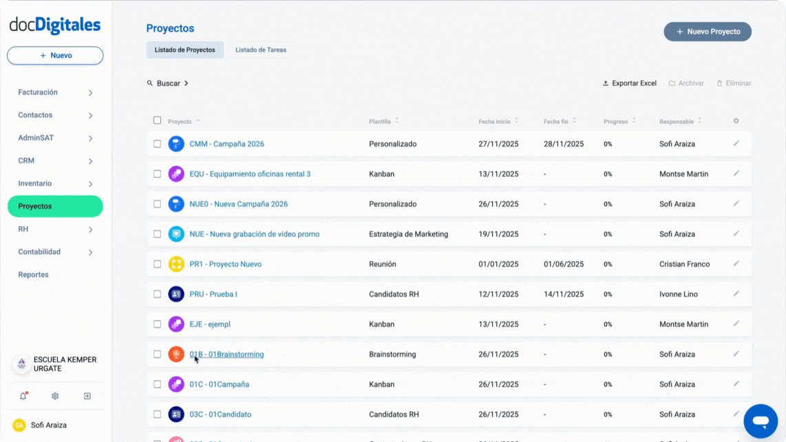 Archivar proyectos que ya no son necesarios en un CRM