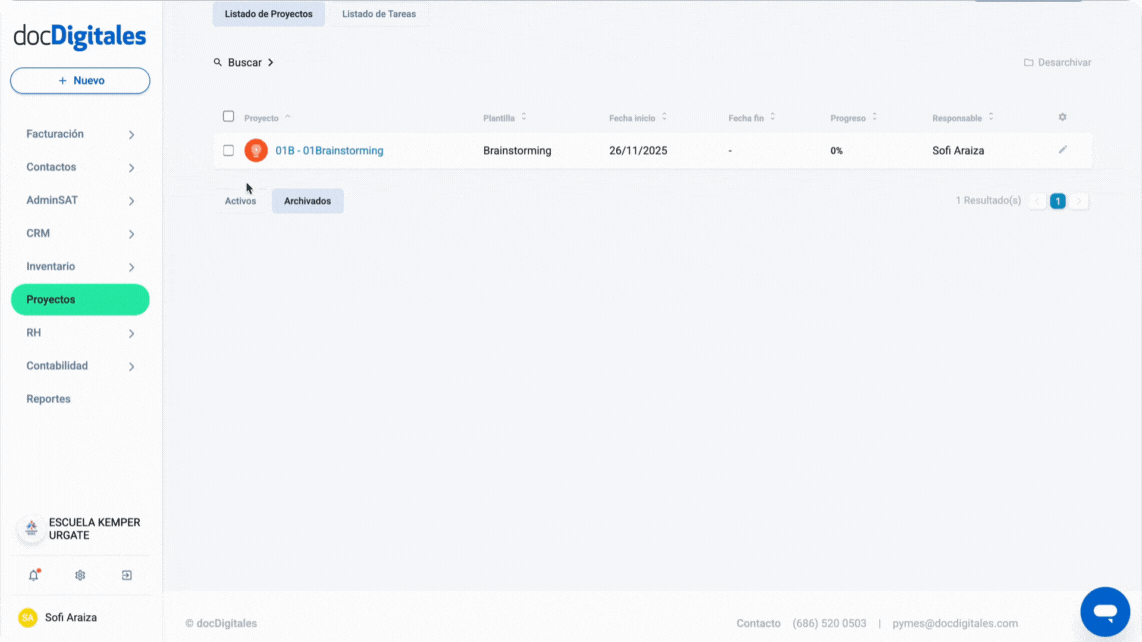 Desarchivar o restaurar un proyecto dentro de un CRM