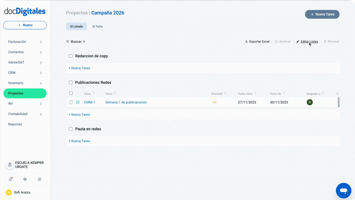 Reorganizar las etapas de un proyecto en un CRM empresarial