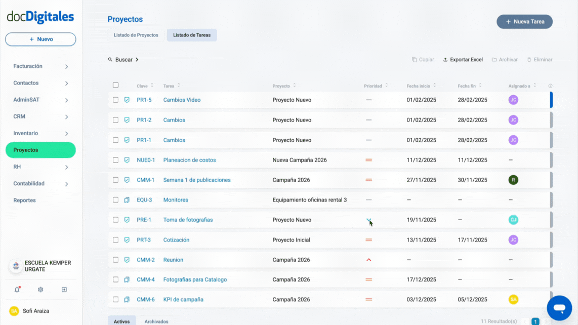 Archiva una tarea de un proyecto en un CRM