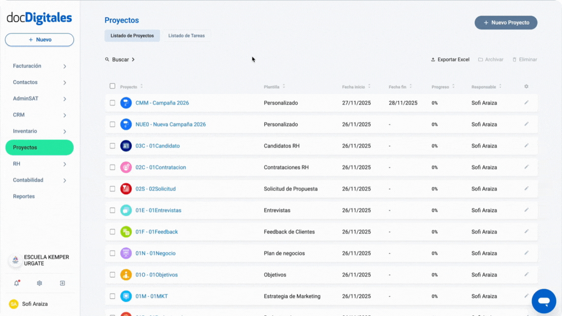 Buscar proyectos dentro del listado en un CRM o software de gestión integral