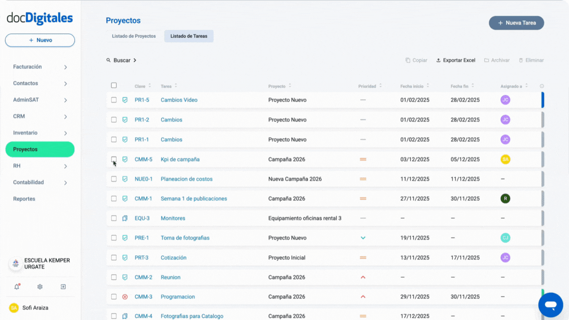 Eliminar una tarea del listado que ya no es necesaria dentro de un CRM