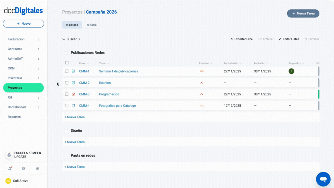 Eliminar tarea desde listado de proyectos o listado de tareas de un crm