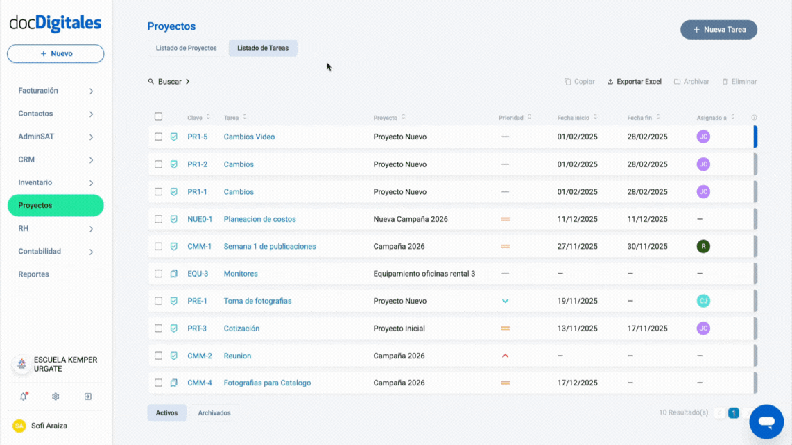 Desarchiva o encuentra una tarea de un proyecto dentro de un CRM