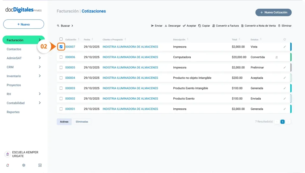 Cotización a factura o nota de venta