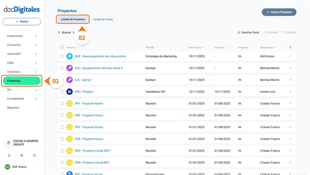 Buscar proyectos en un CRM o sistema de gestión integral