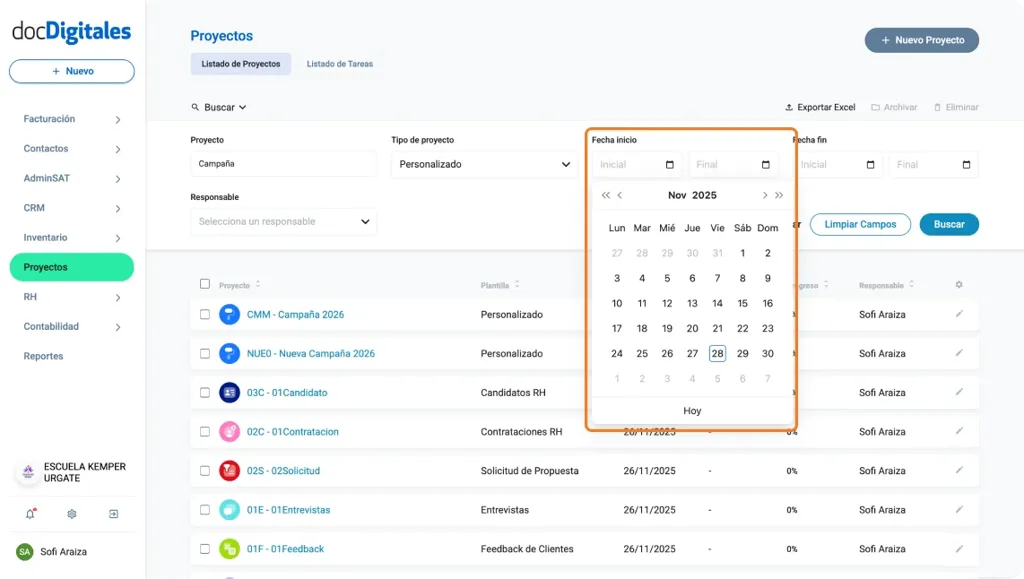 Buscar proyectos en un CRM o sistema de gestión integral