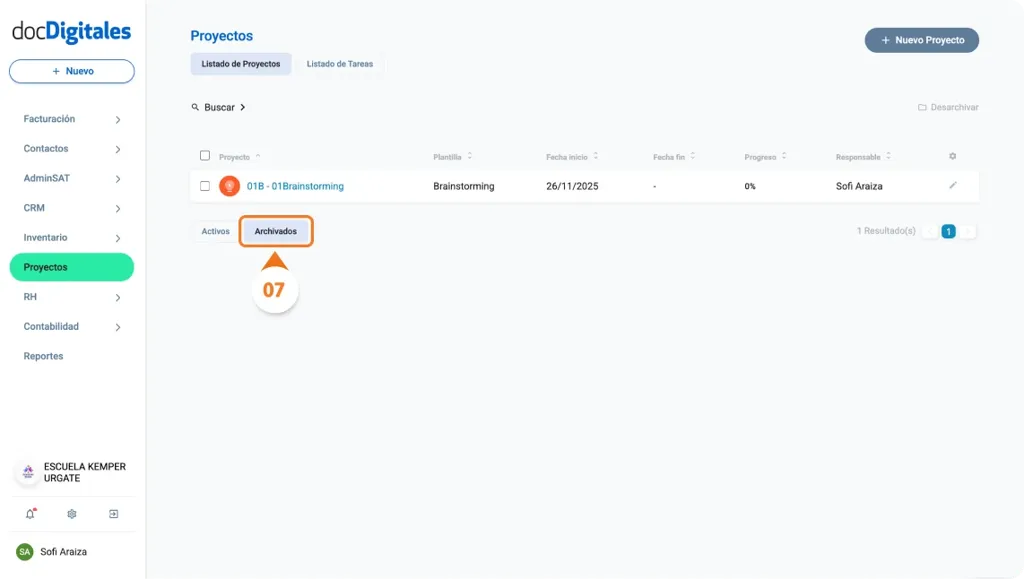 Archivar un proyecto dentro de un CRM
