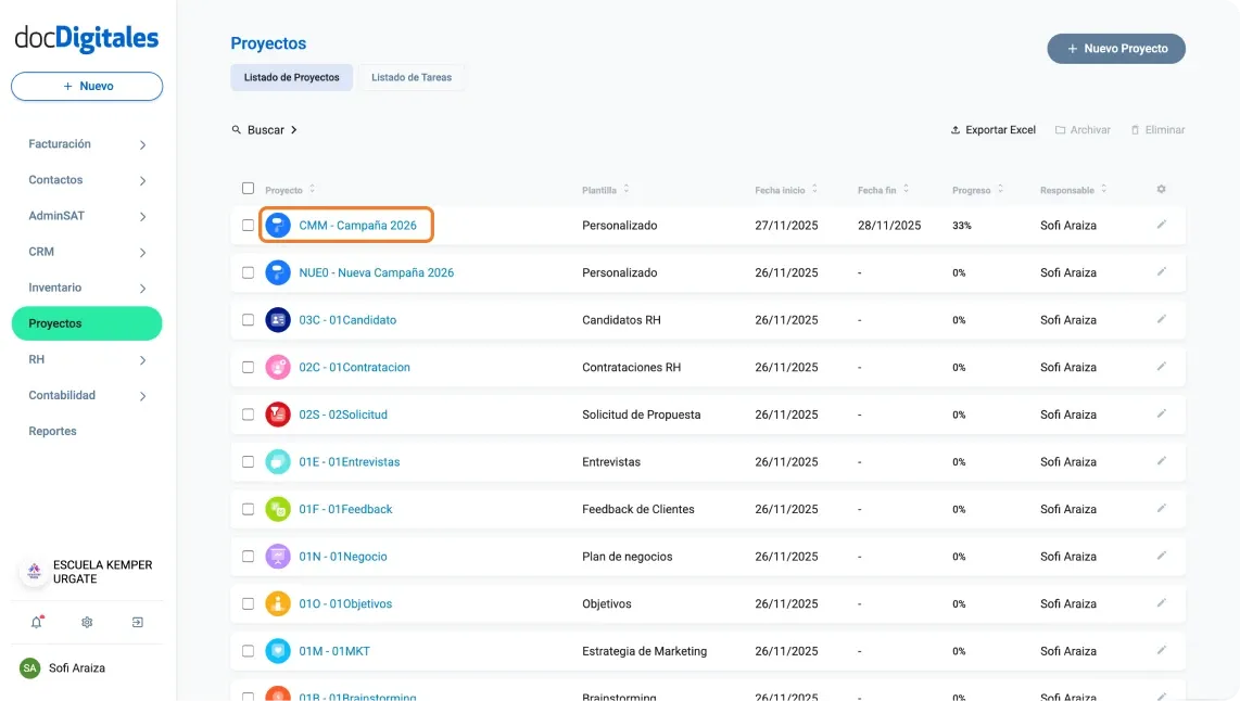 Nombre del proyecto dentro de un CRM