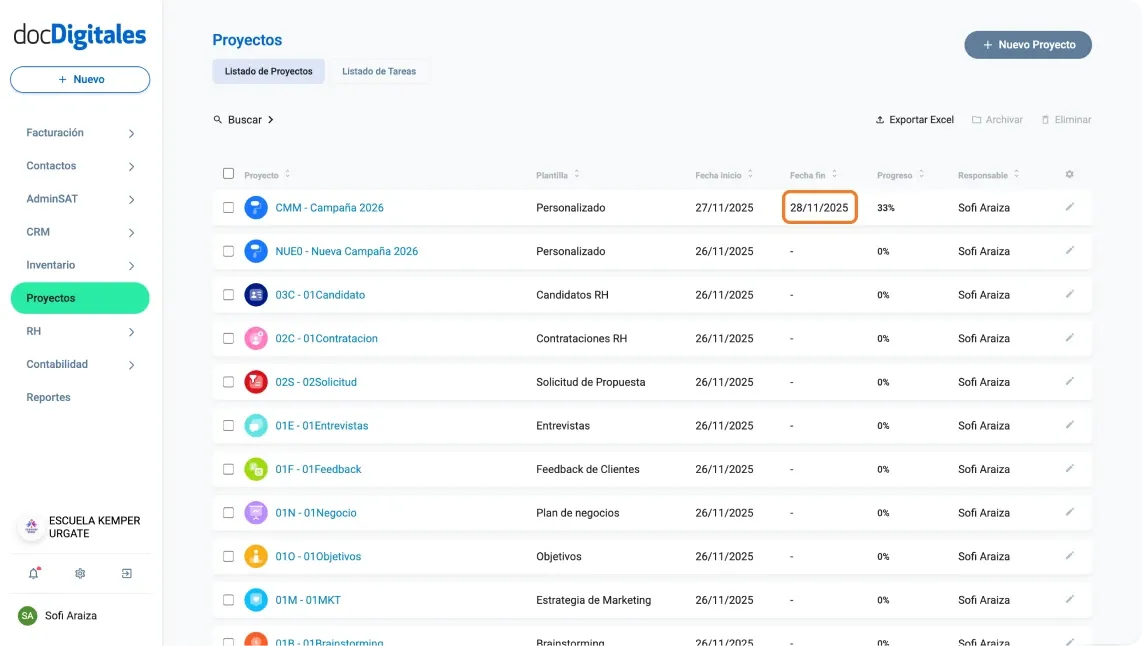 Fecha de finalización de un proyecto dentro de un CRM