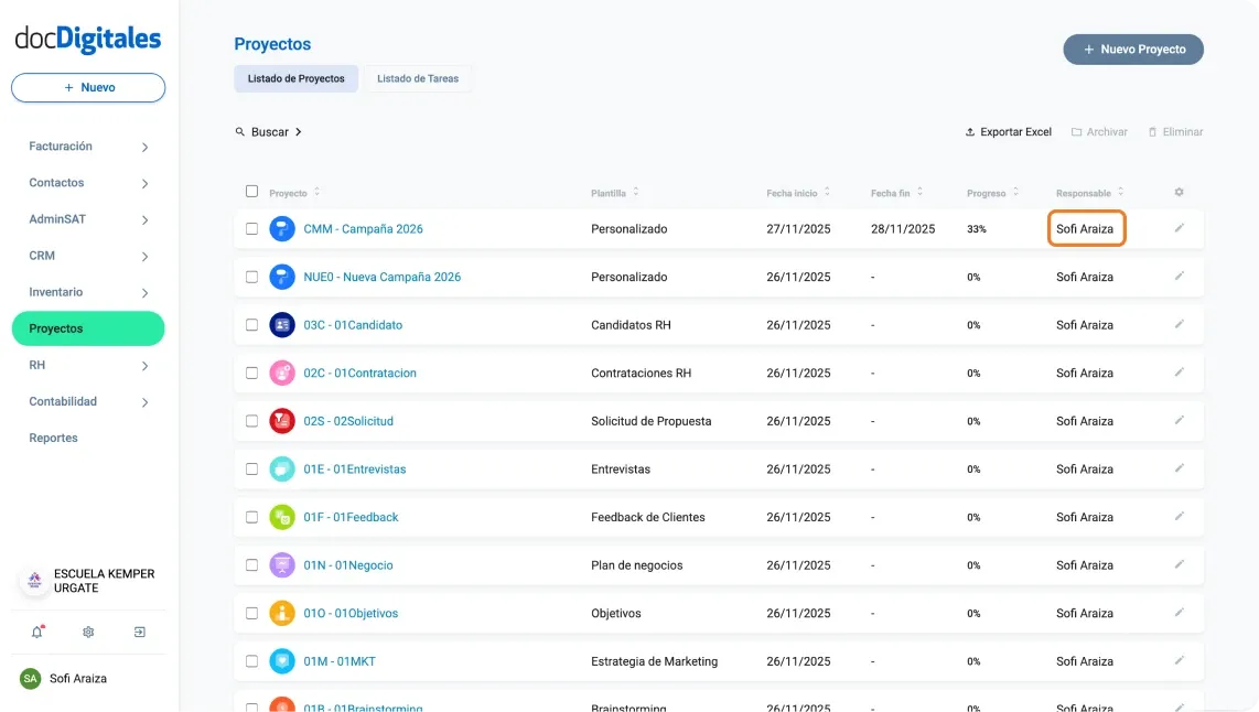 Responsable o encargado de llevar a cabo el seguimiento del proyecto