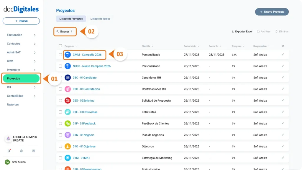 Crear una nueva tarea para la gestión de un proyecto en un CRM