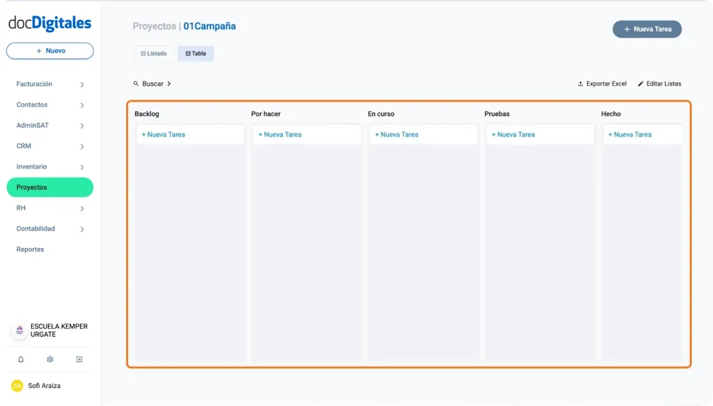 Plantilla para proyectos para gestionar actividades y planificación diseñada especialmente para pymes y empresas mexicanas con un CRM a la medida