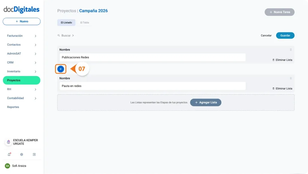 Agregar nuevas etapas o tareas a un proyecto dentro de un CRM