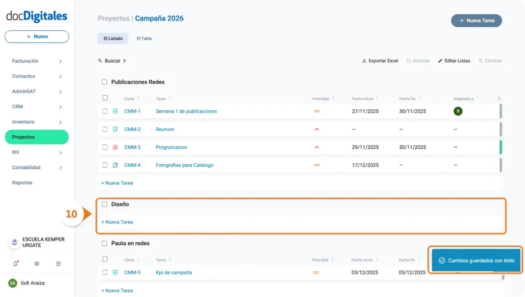 Agregar nuevas etapas o tareas a un proyecto dentro de un CRM
