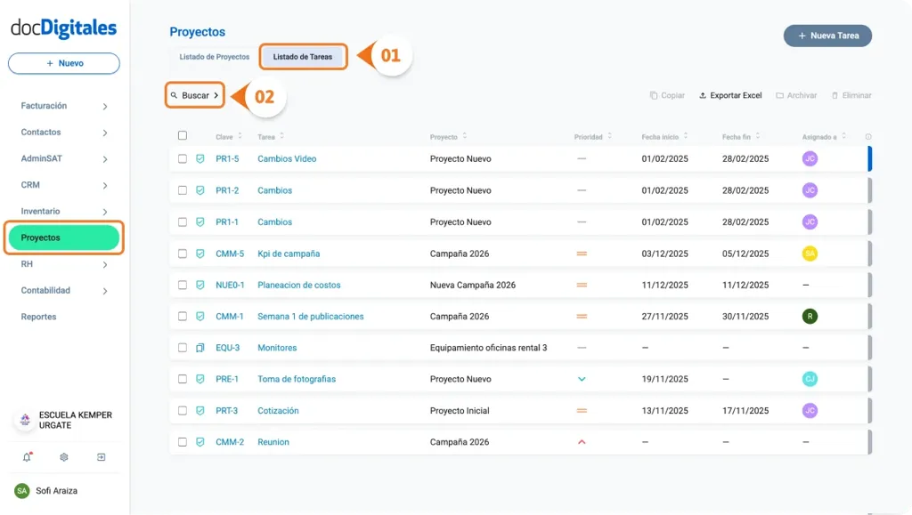 Eliminar tarea de un proyecto o del listado de tareas en un crm