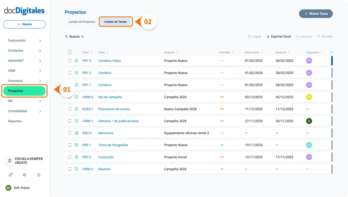 Archiva o desarchiva una tarea de un proyecto dentro de un CRM