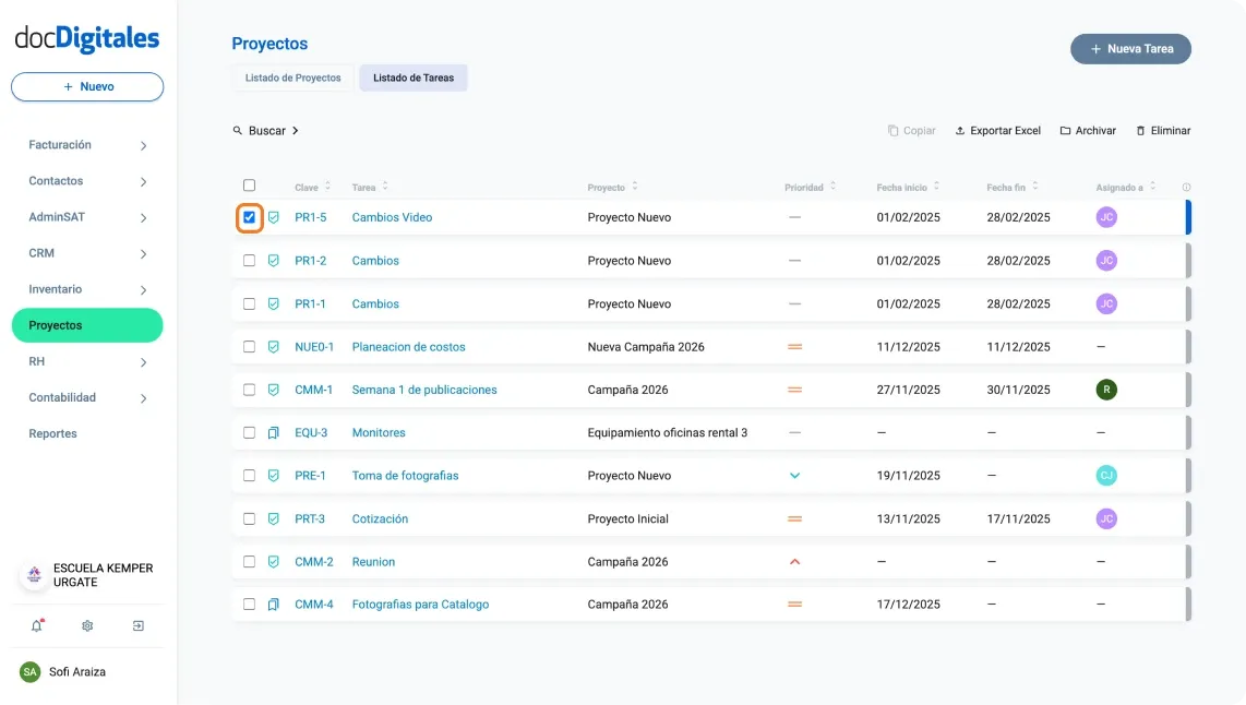 Detalle de tarea dentro de un CRM