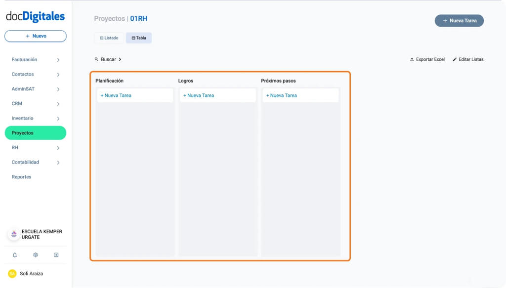 Plantilla para proyectos para gestionar actividades y planificación diseñada especialmente para pymes y empresas mexicanas con un CRM a la medida