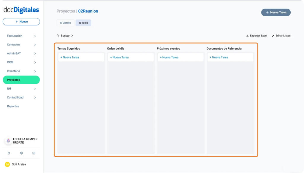 Plantilla para proyectos para gestionar actividades y planificación diseñada especialmente para pymes y empresas mexicanas con un CRM a la medida