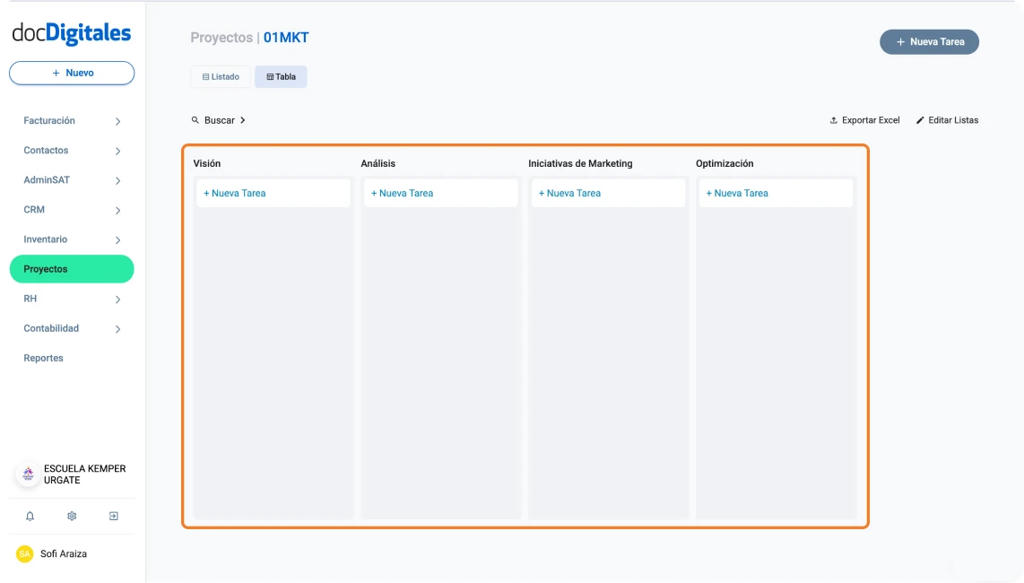 Plantilla para proyectos para gestionar actividades y planificación diseñada especialmente para pymes y empresas mexicanas con un CRM a la medida
