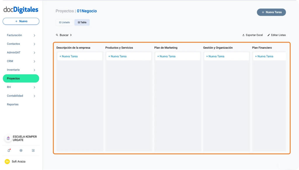 Plantilla para proyectos para gestionar actividades y planificación diseñada especialmente para pymes y empresas mexicanas con un CRM a la medida