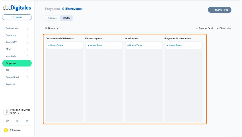 Plantilla para proyectos para gestionar actividades y planificación diseñada especialmente para pymes y empresas mexicanas con un CRM a la medida