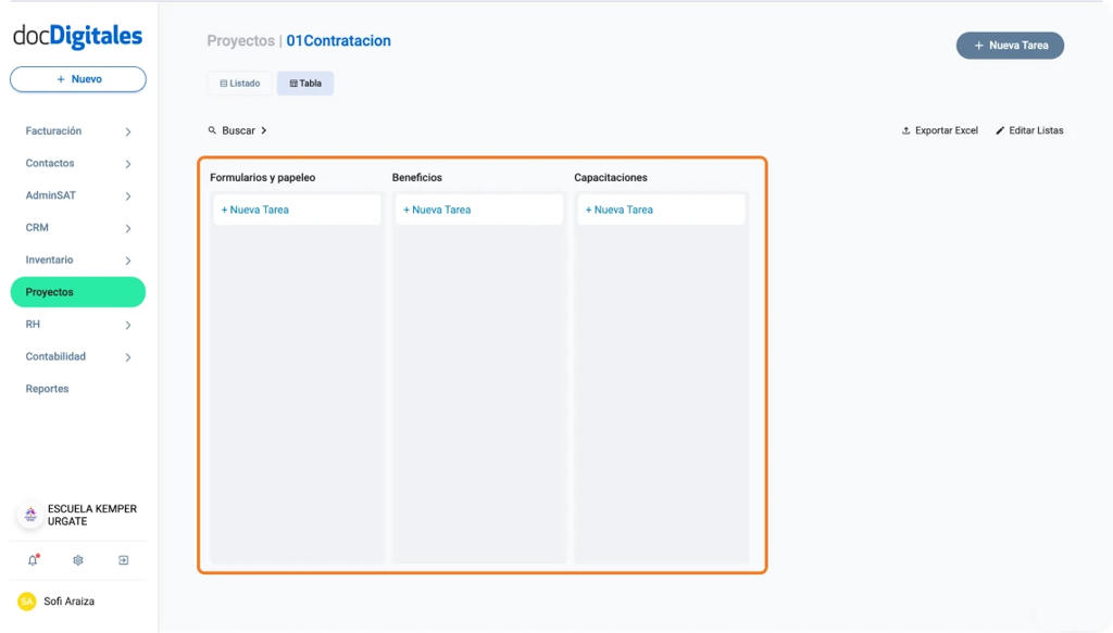 Plantilla para proyectos para gestionar actividades y planificación diseñada especialmente para pymes y empresas mexicanas con un CRM a la medida