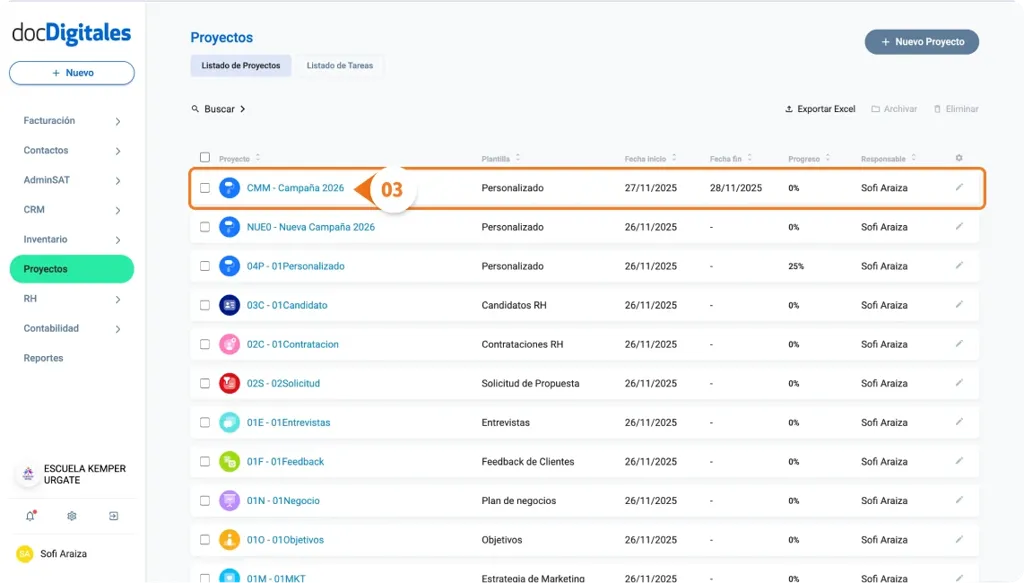 Editar etapas de un proyecto personalizado CRM empresarial