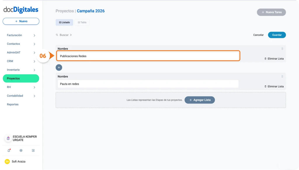 Editar etapas de un proyecto personalizado CRM empresarial