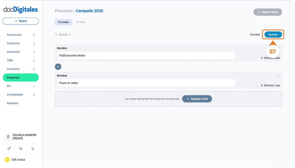 Editar etapas de un proyecto personalizado CRM empresarial