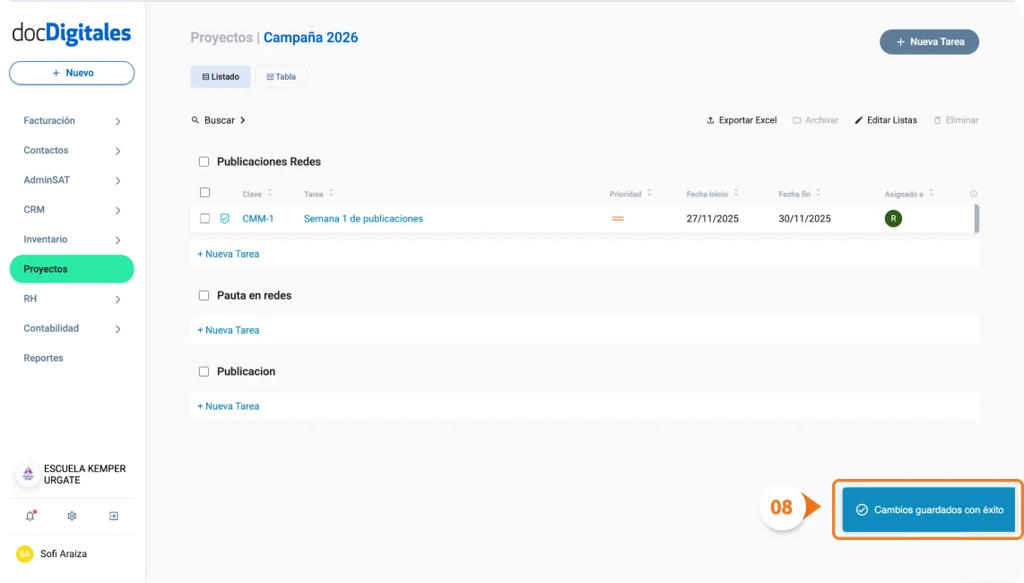 Editar etapas de un proyecto personalizado CRM empresarial