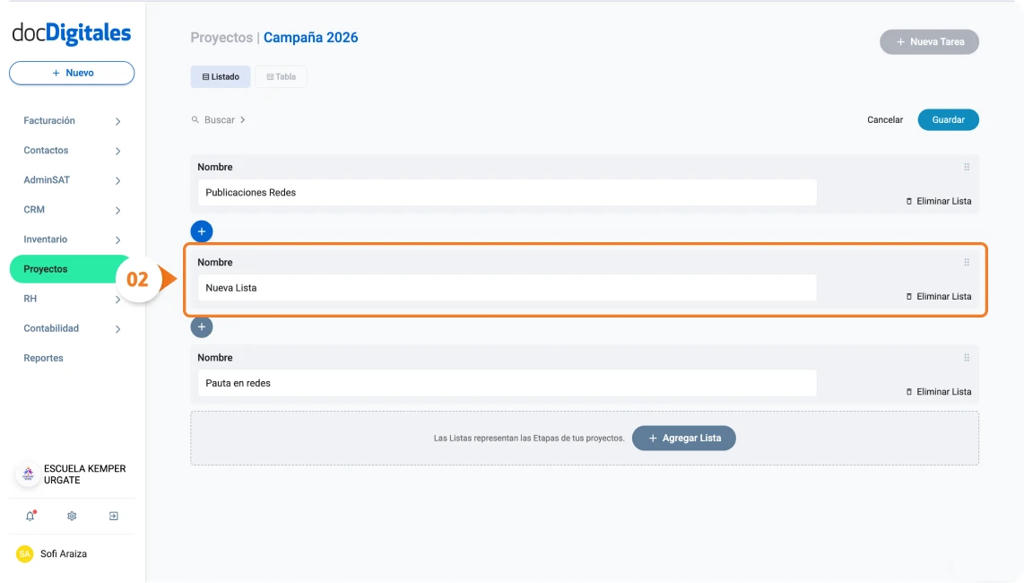 Agregar etapas personalizadas a un proyecto dentro de un CRM empresarial