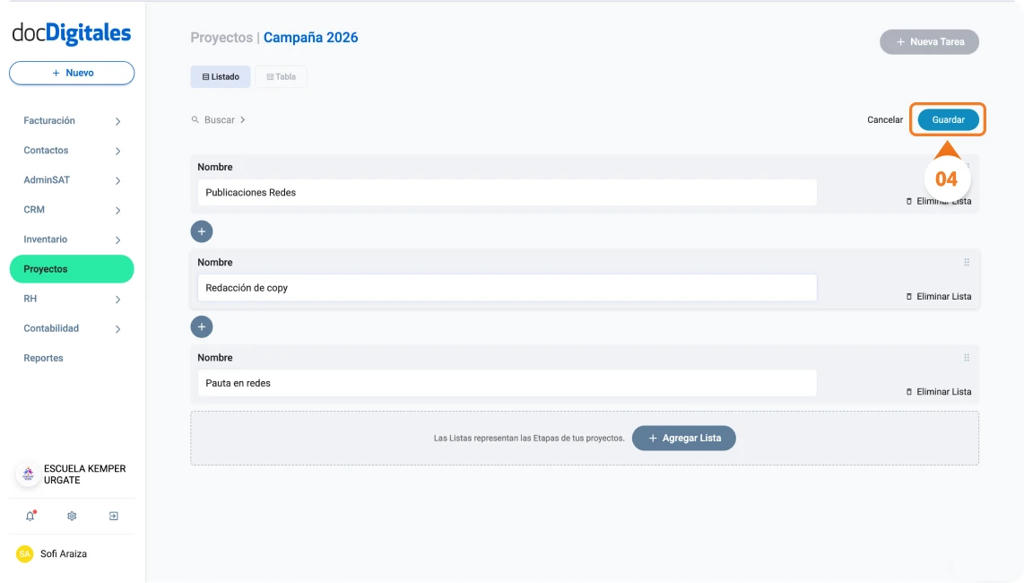 Agregar etapas personalizadas a un proyecto dentro de un CRM empresarial