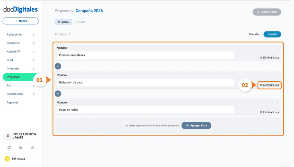Eliminar etapas de plantilla para proyectos no necesarias en un CRM empresarial