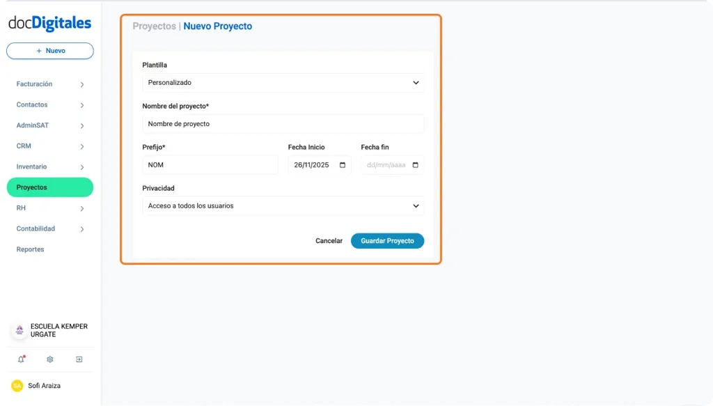 Creación de proyectos en un CRM con plantillas personalizadas, enfocada en pymes mexicanas