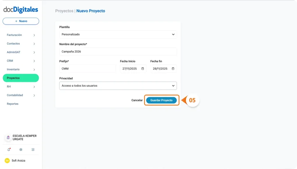 Configurar accesos para los proyectos creados en un CRM