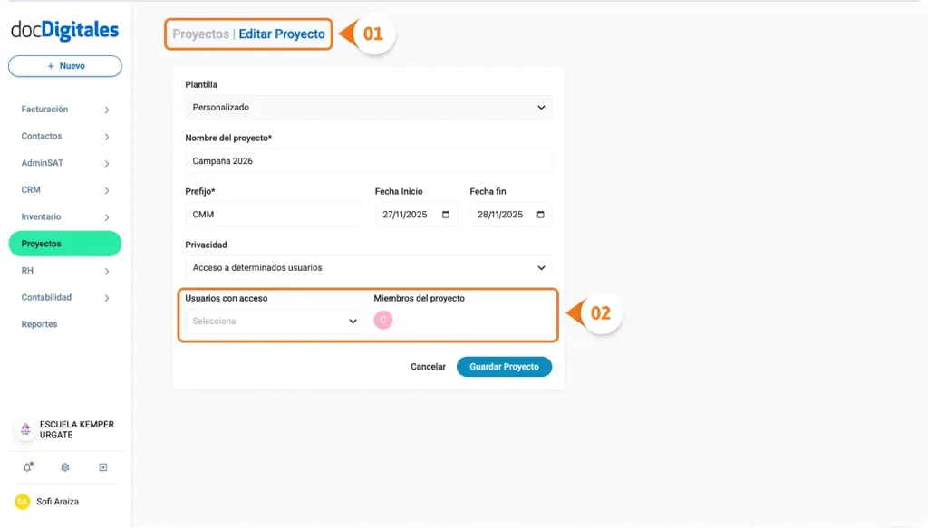 Agrega nuevos usarios para tener acceso a un proyecto dentro de un CRM