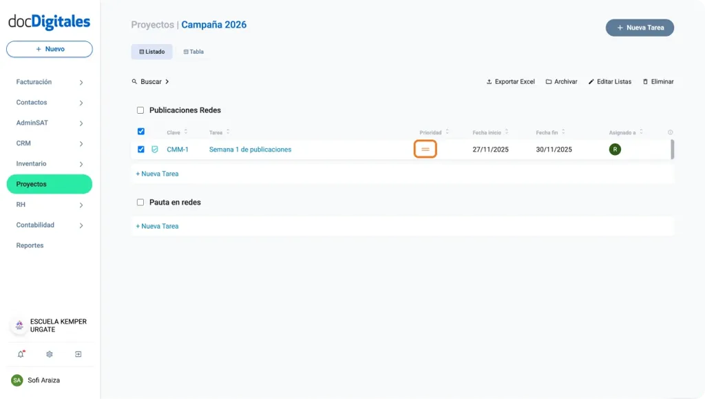 Prioridad de las tareas dentro de un proyecto en un crm