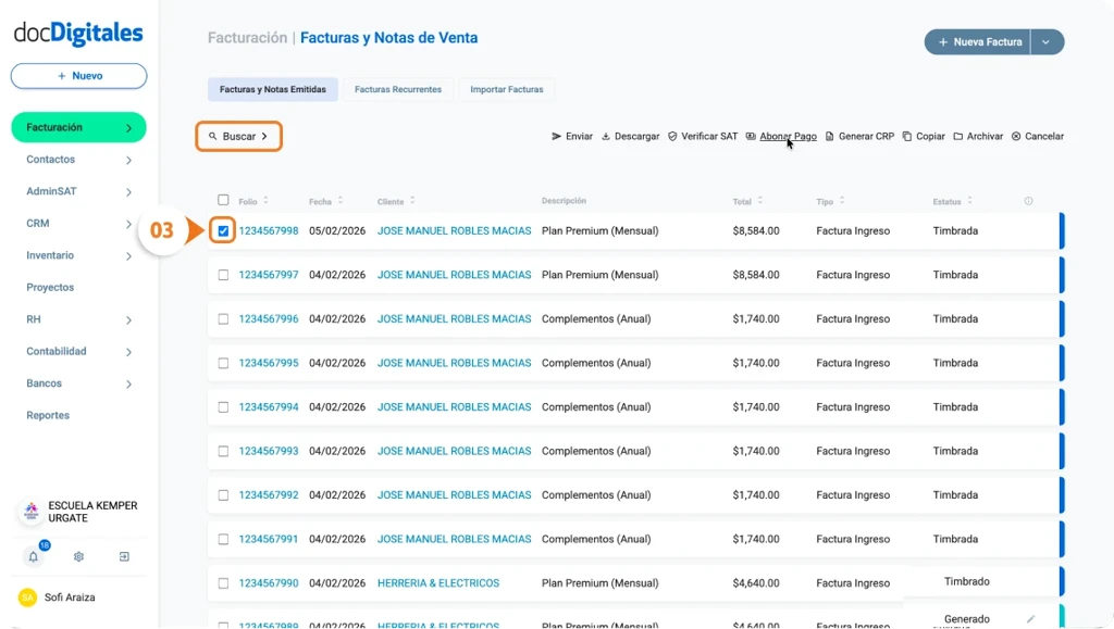 Abonar pago a factura y generar el CRP en un ERP o sistema de gestión integral para Pymes mexicanas