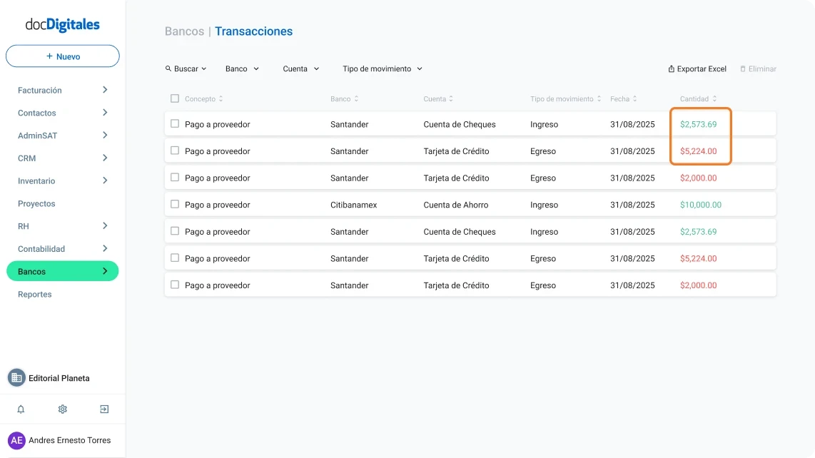 Buscar o filtrar transacciones bancarias específicas en un ERP de gestión empresarial para Pymes mexicanas