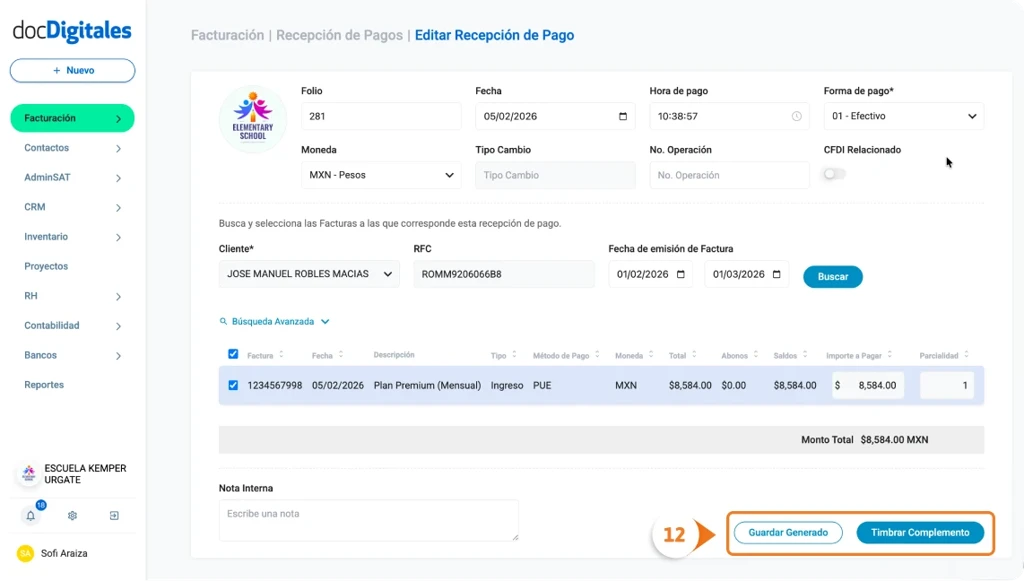 Abonar pago a factura y generar el CRP en un ERP o sistema de gestión integral para Pymes mexicanas